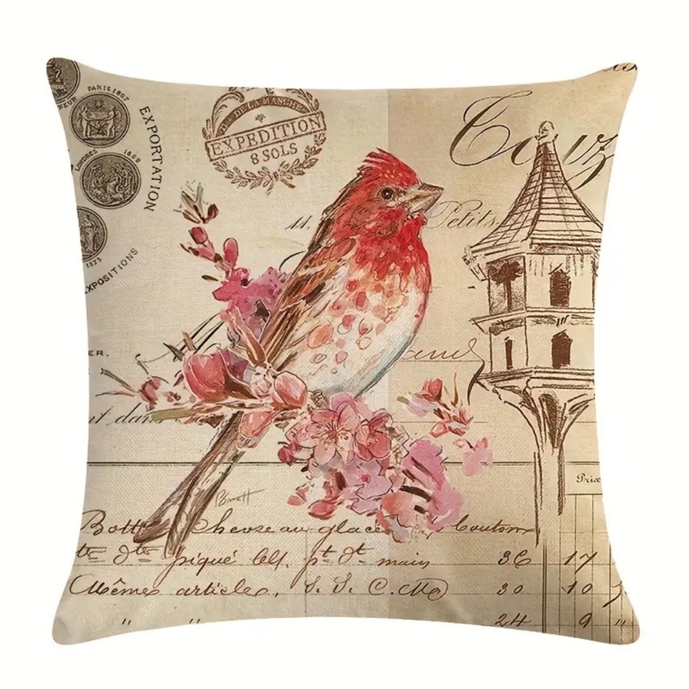 NIP Pillow cover. 18” x 18” Zipper open/close 1/pc French Country, Bird, Birds - Picture 1 of 2